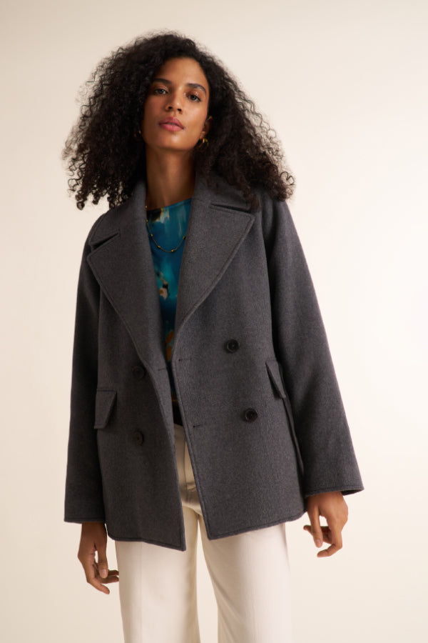 Calista Coat - Felted Wool Cashmere :: Dark Gray Melange