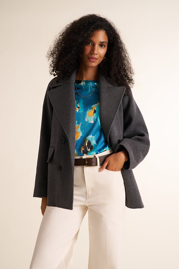 Calista Coat - Felted Wool Cashmere :: Dark Gray Melange
