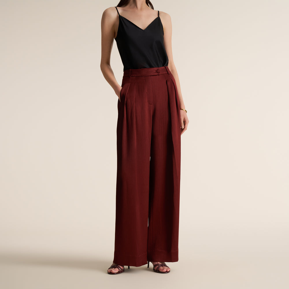 Bia Pleated Trouser, Redwood, image 1 of 14
