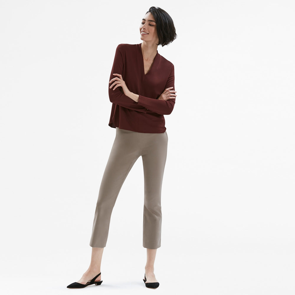 front image of a woman wearing the oshima pants in russet