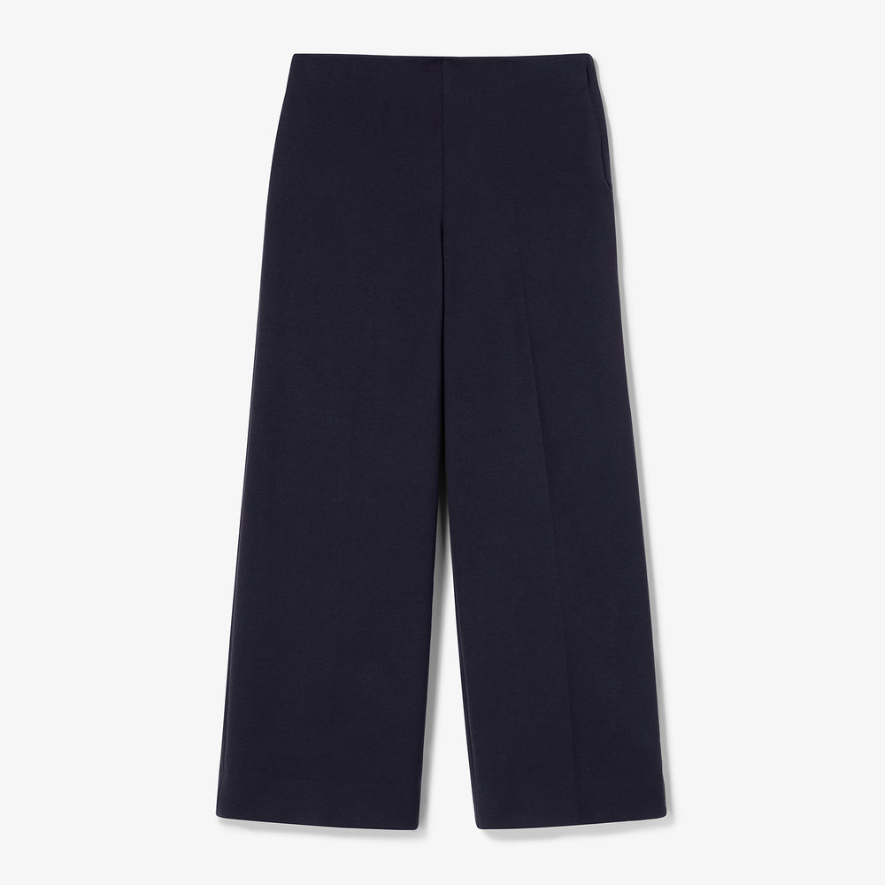 Navy blue wide-leg pants on a white background