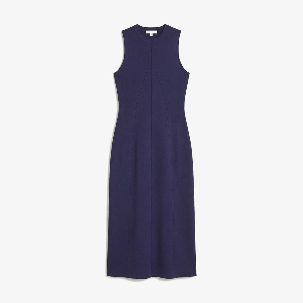 Navy sleeveless dress on a white background