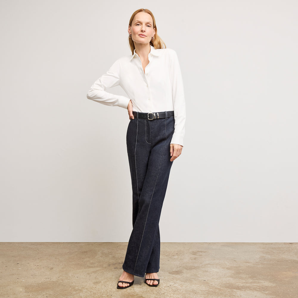 Front image of a woman wearing the Clemens top