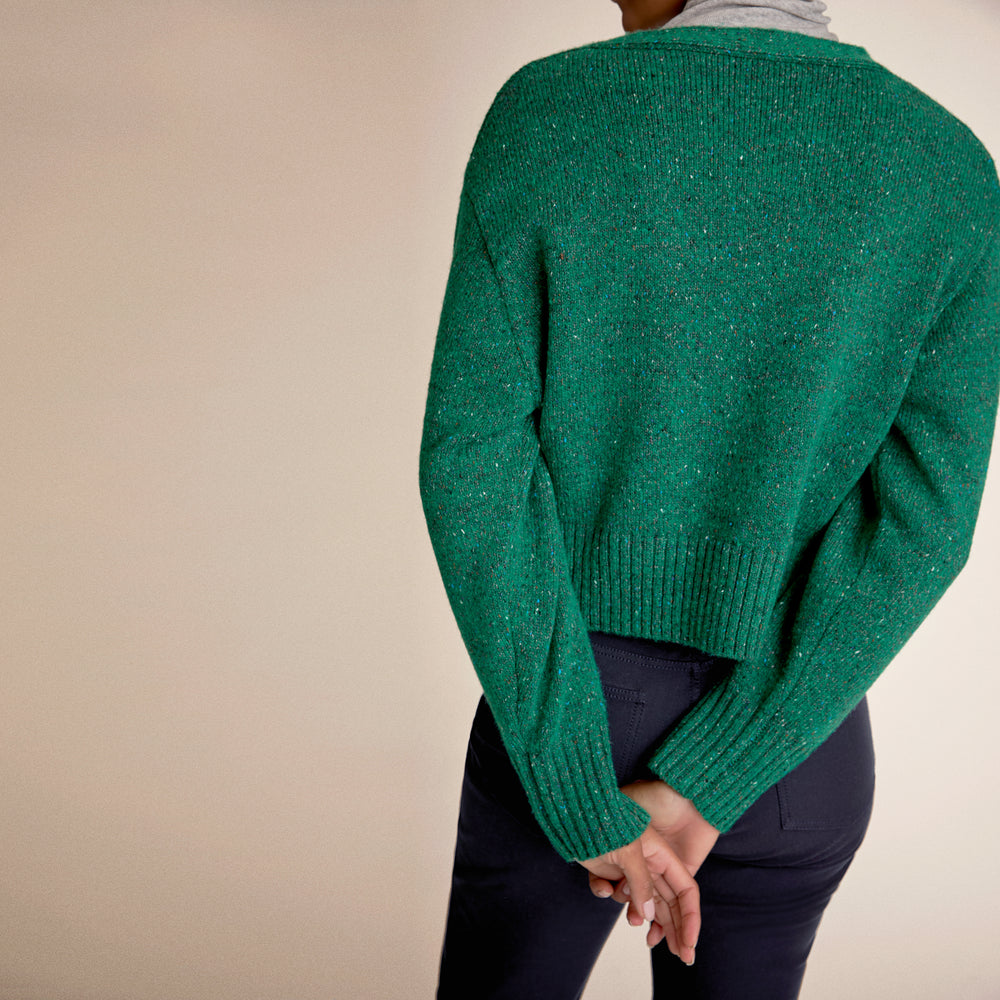 Woman wearing the delina cardigan