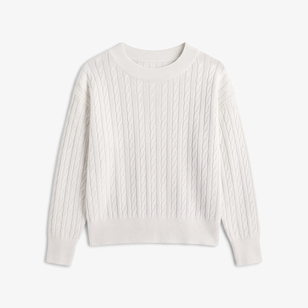 Giselle "Something's Gotta Give" Cable Sweater, Ivory, image 10 of 10