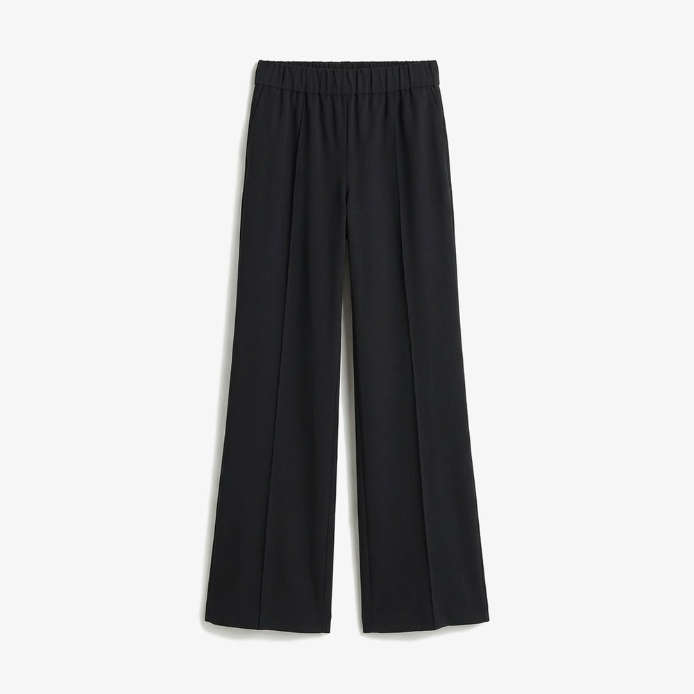 Black wide-leg pants on a white background