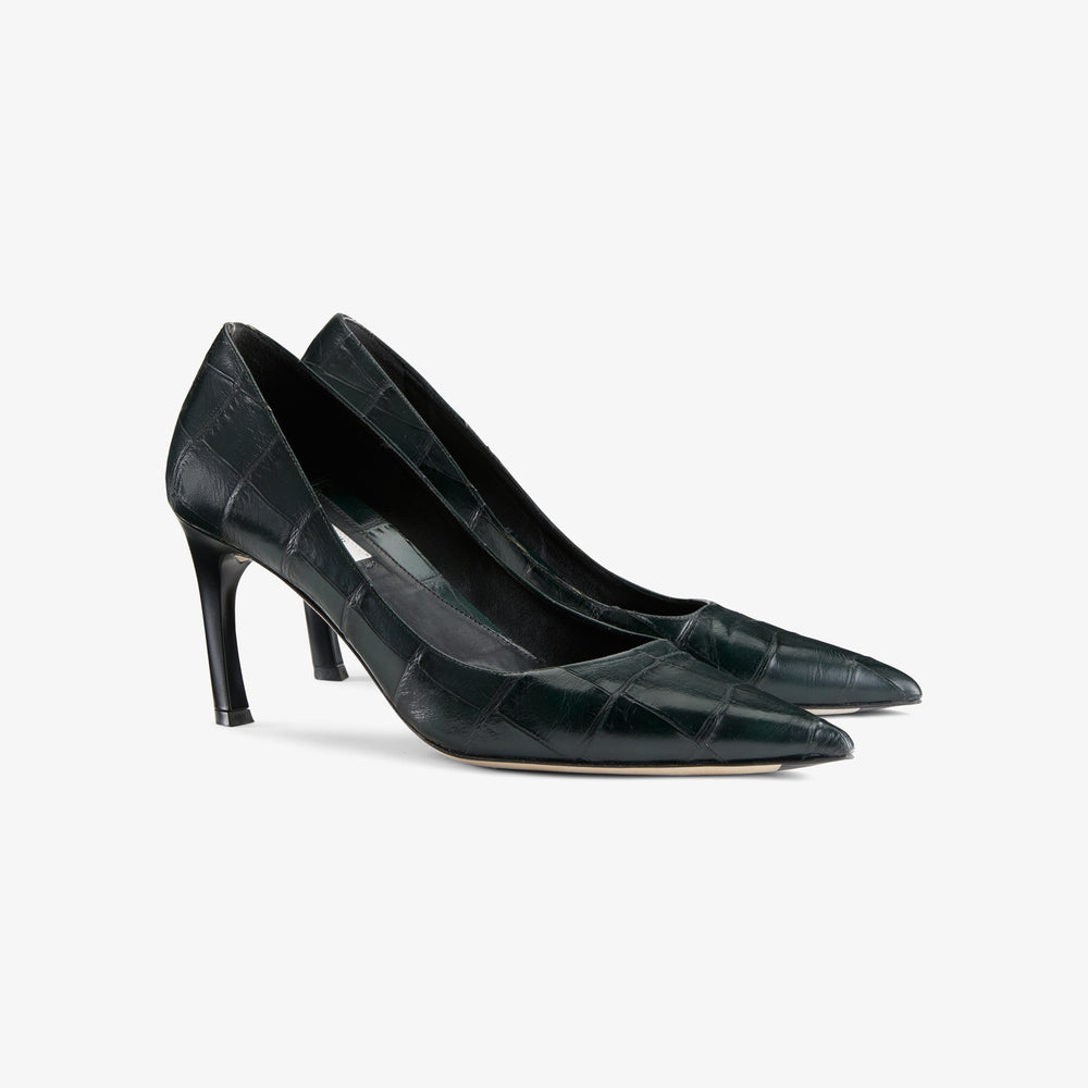 still image of the ginger pump in green croc