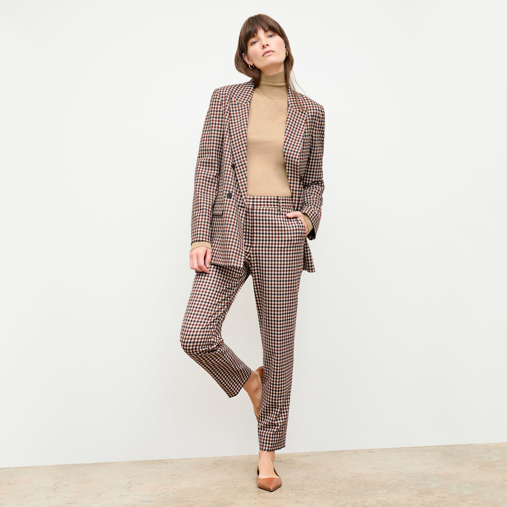 front image of a woman wearing the mejia pant in windowpane