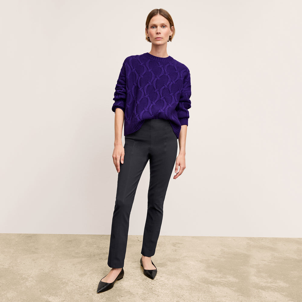 Front image of a woman wearing the Kiki Sweater in Ube
