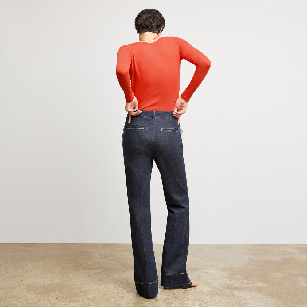 back image of a woman wearing the marcia shirt in marmalade