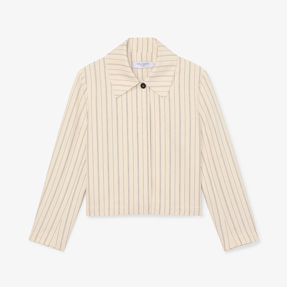 Packshot image of the Nicky jacket in linen stripe