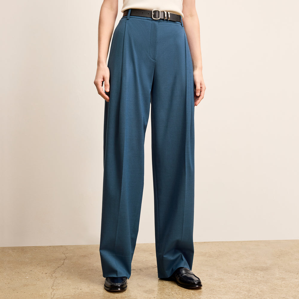 front image of a woman wearing the rina pant in bluebell