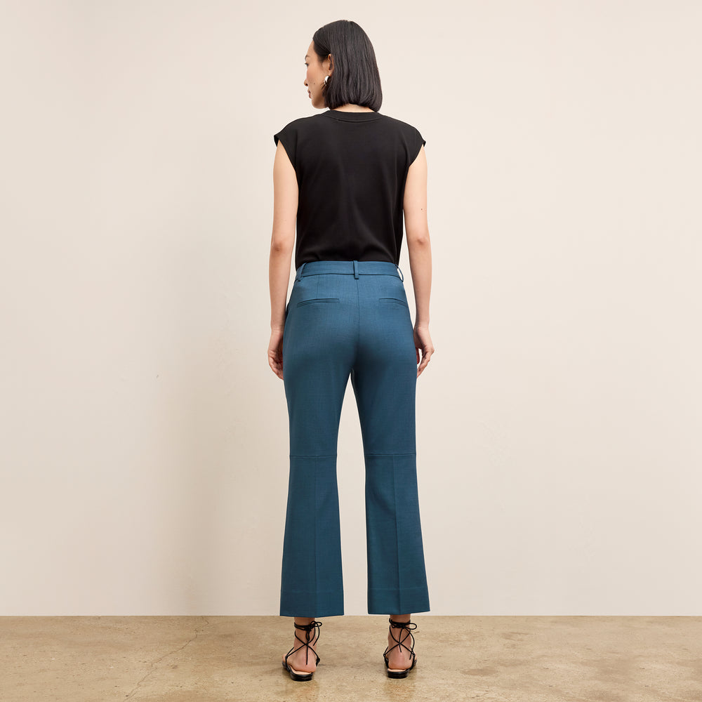 back image of a woman wearing the tessa pant in bluebell
