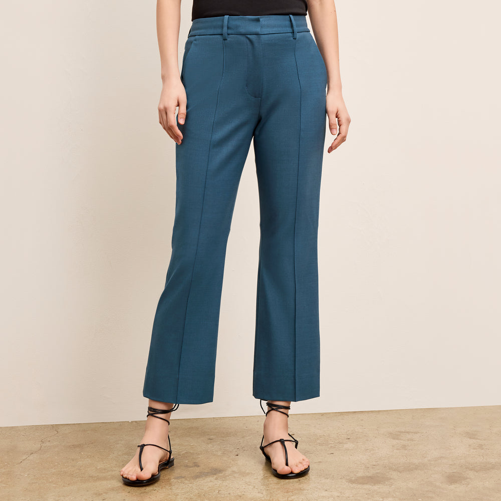 front image of a woman wearing the tessa pant in bluebell