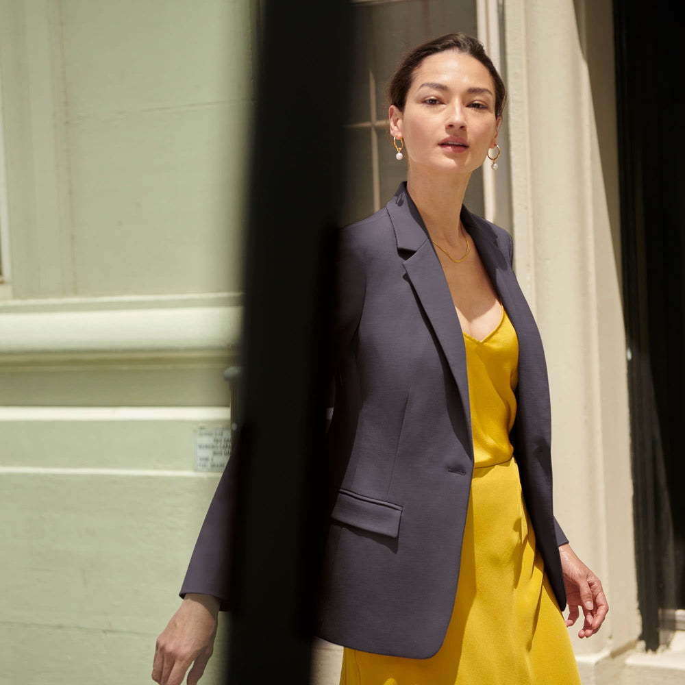 Front image of a woman standing wearing the Lisey Cami—Washable Silk in Dijon