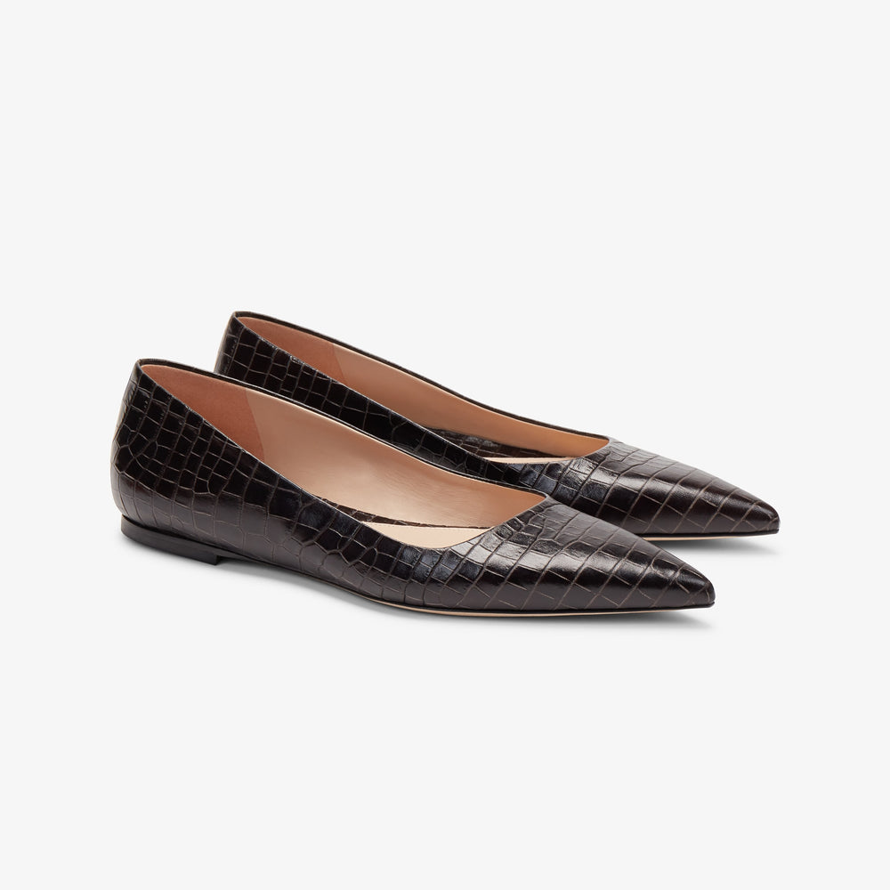 Packshot image of the Rowan Flat--Embossed Croc in Onyx