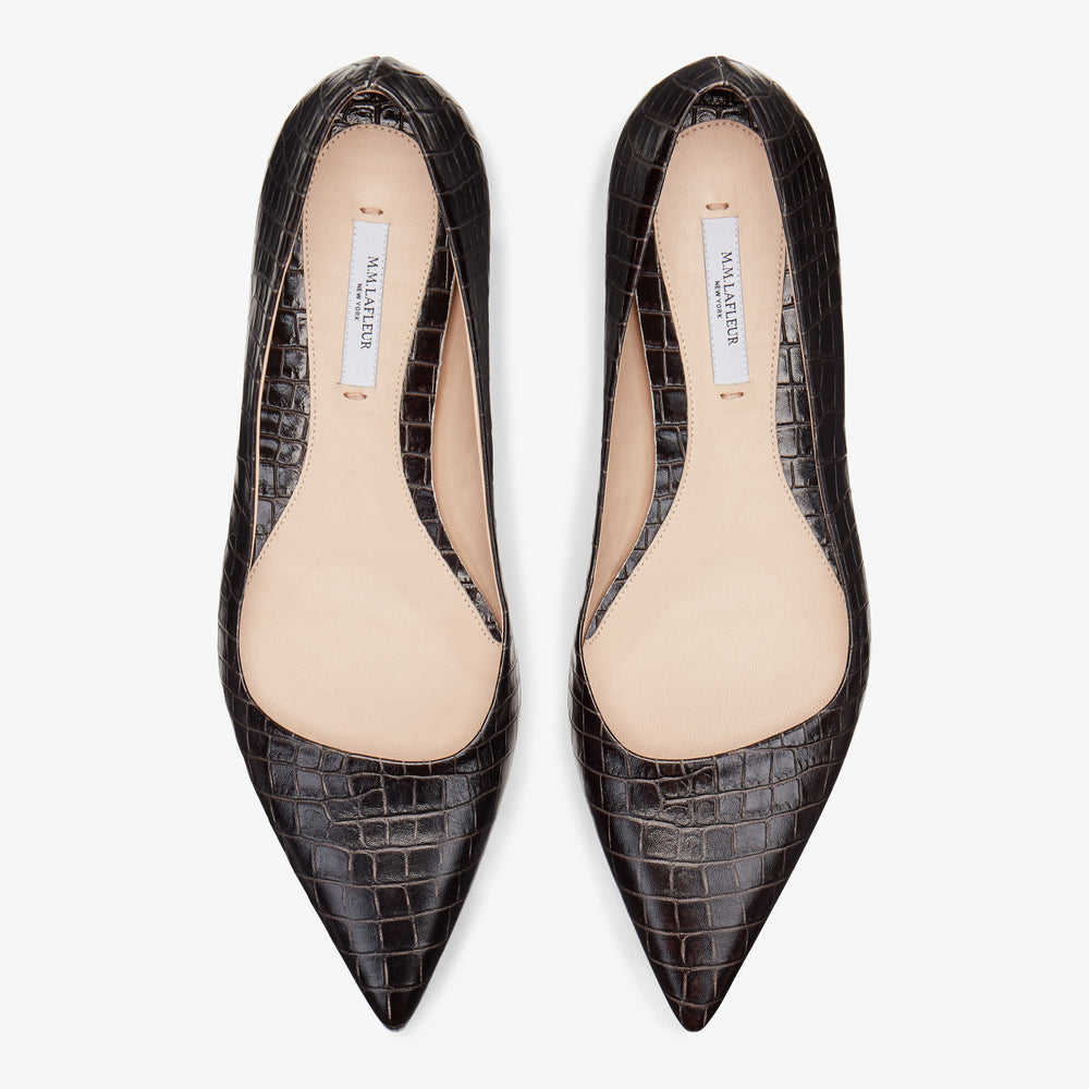 Packshot image of the Rowan Flat--Embossed Croc in Onyx