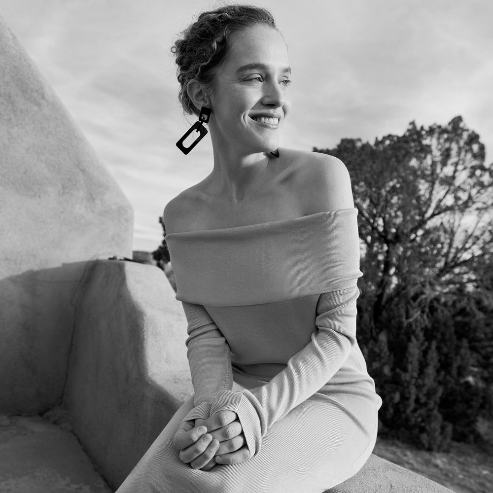 Front image of a woman wearing the Lalita Dress - Silk Jersey in Pale Gray