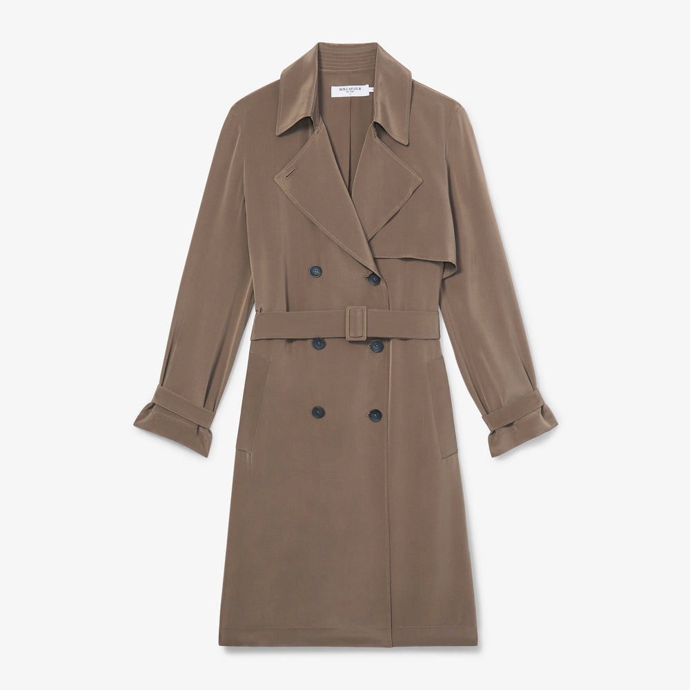Packshot image of the Jensen Trench - Silk in Deep Khaki