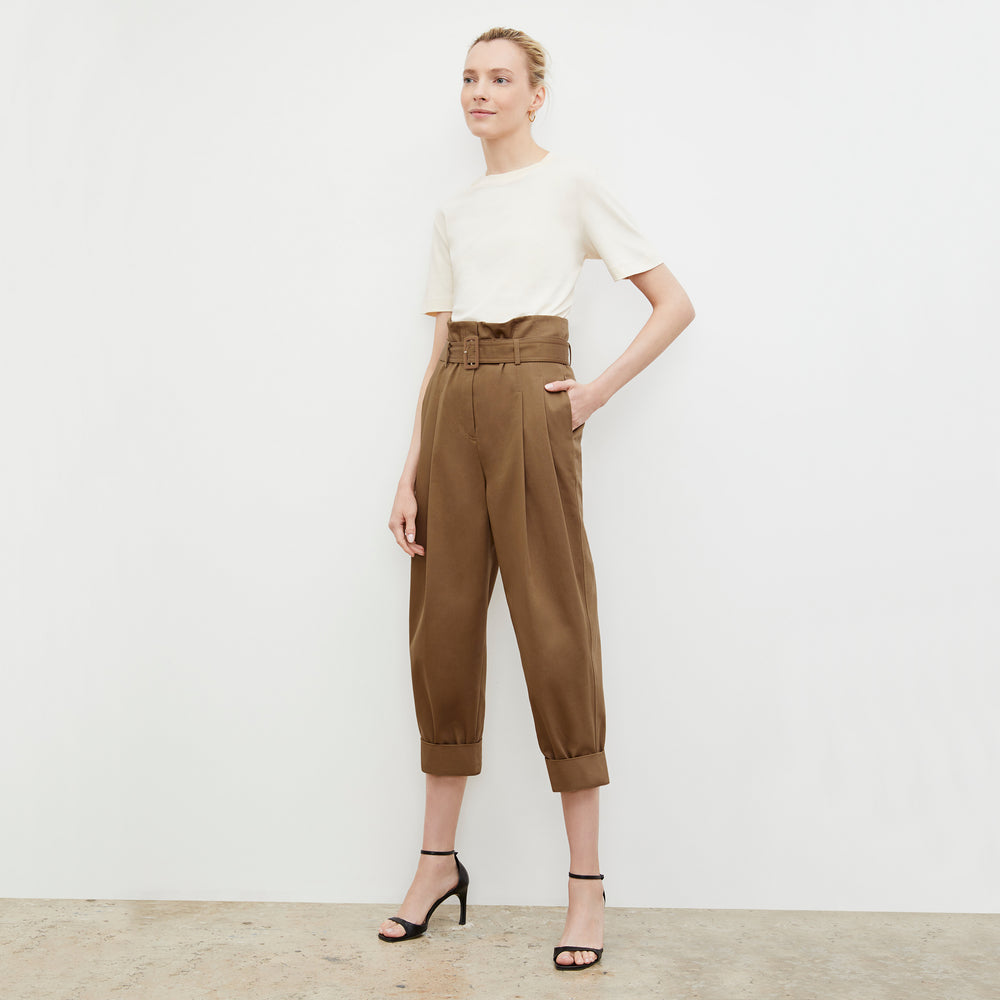 Front image of a woman wearing the Talulah Pant in Sepia