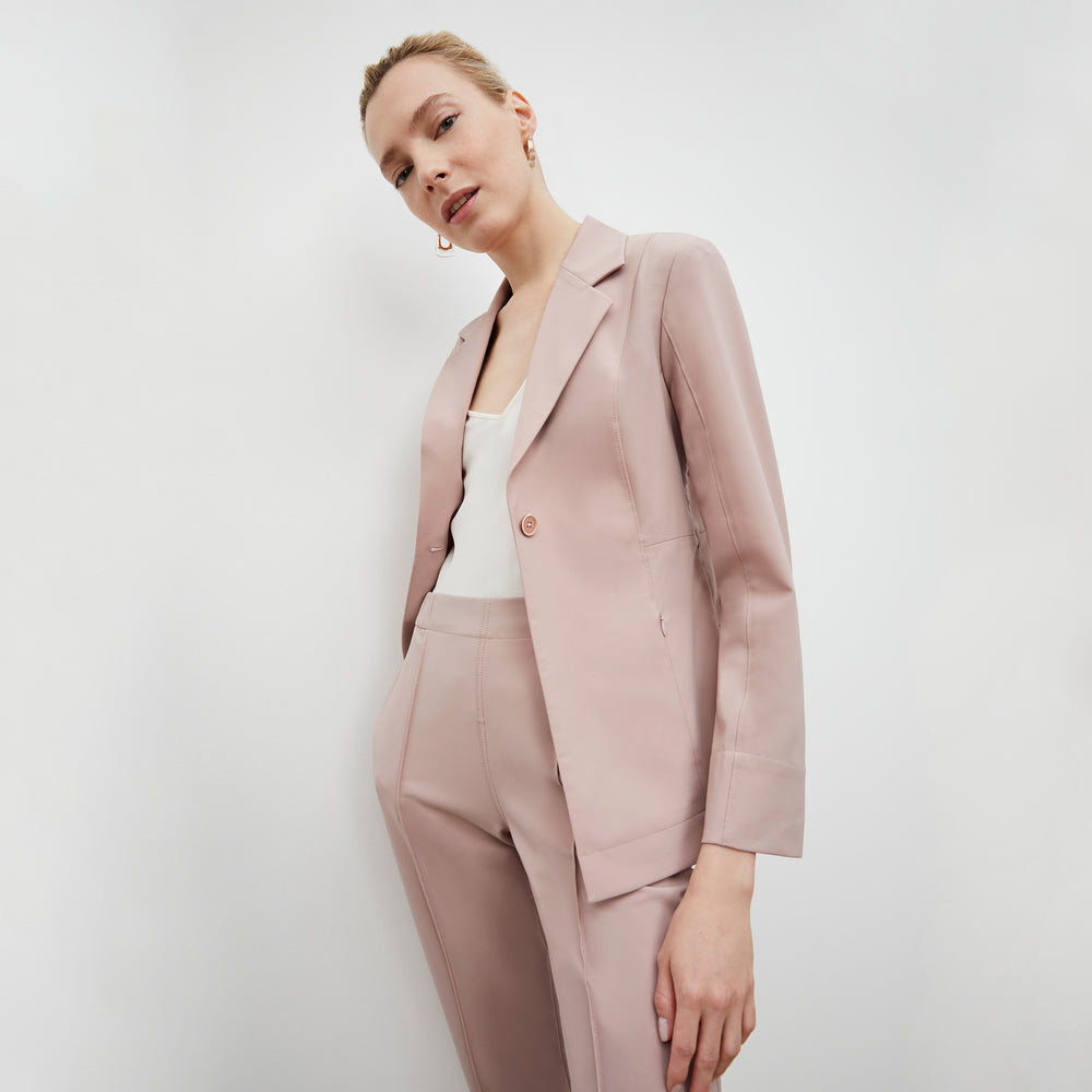 Front image of a woman wearing the Moreland Jacket in Blush
