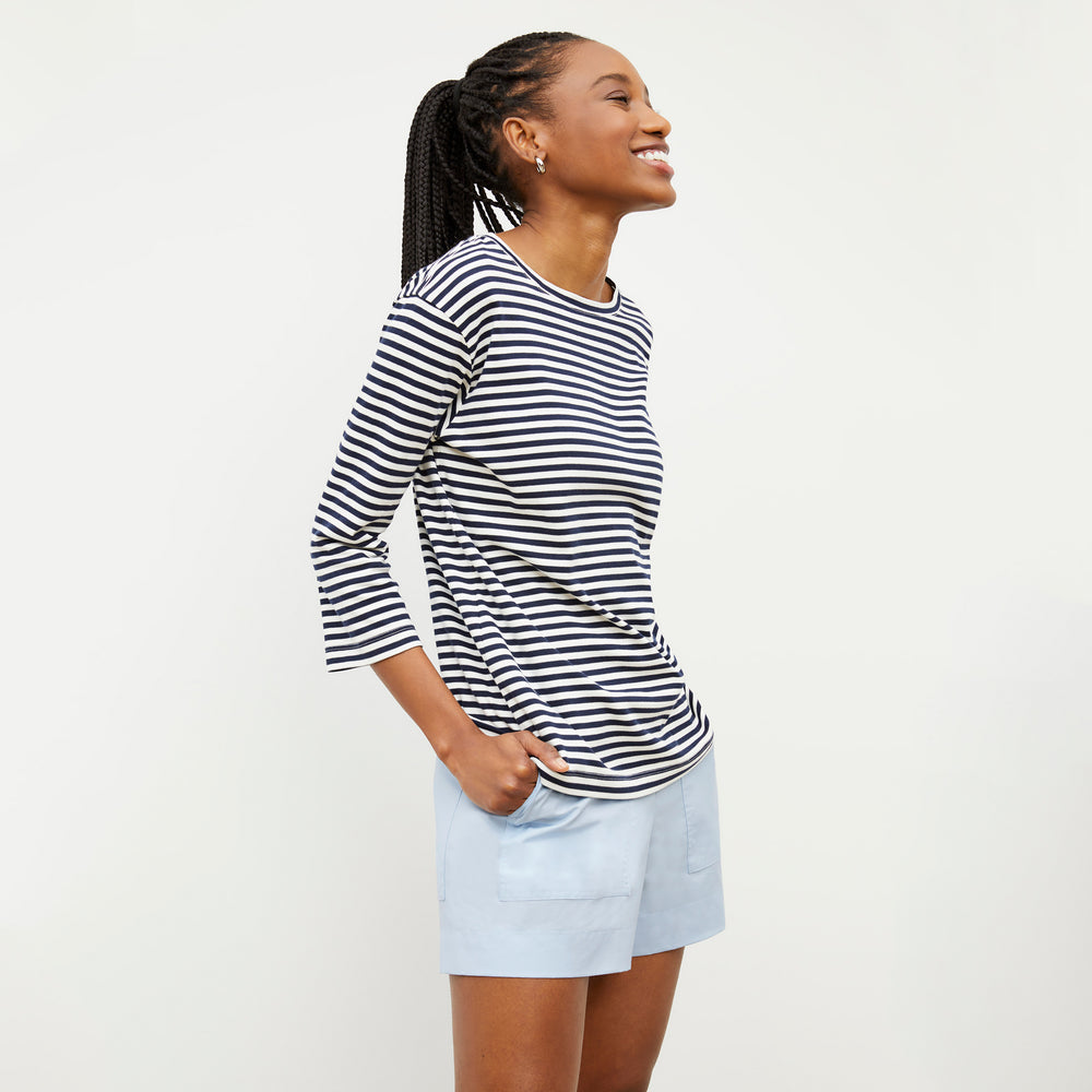 Image of a woman wearing the Owen T-Shirt in Navy / Ivory