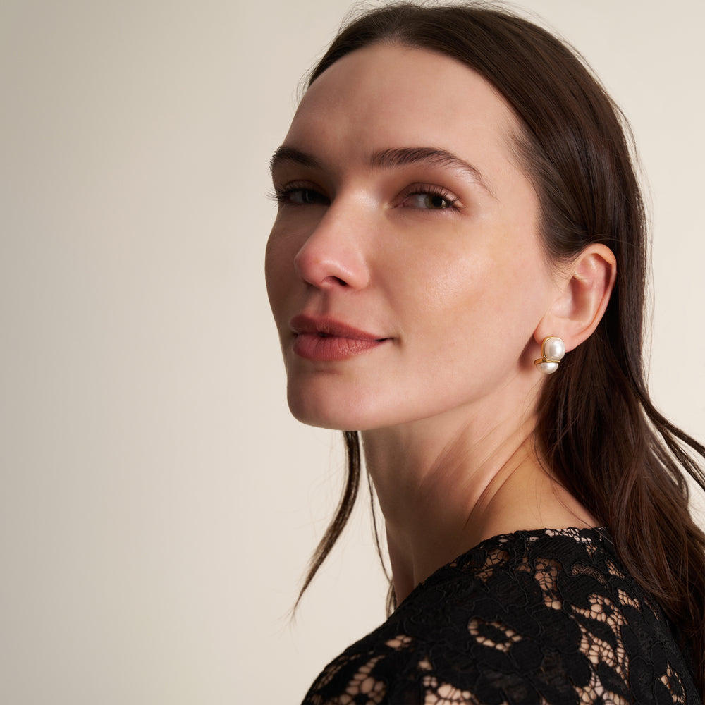 Clyde Earrings, Gold/Pearl, image 2 of 2