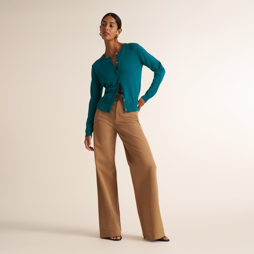 Mel Pointelle Cardigan - Cotton Silk Knit :: Deep Teal