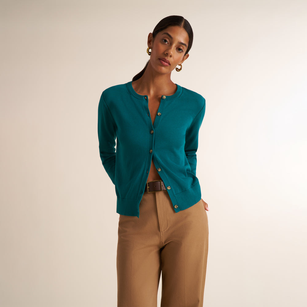 Mel Pointelle Cardigan in Deep Teal — view 1