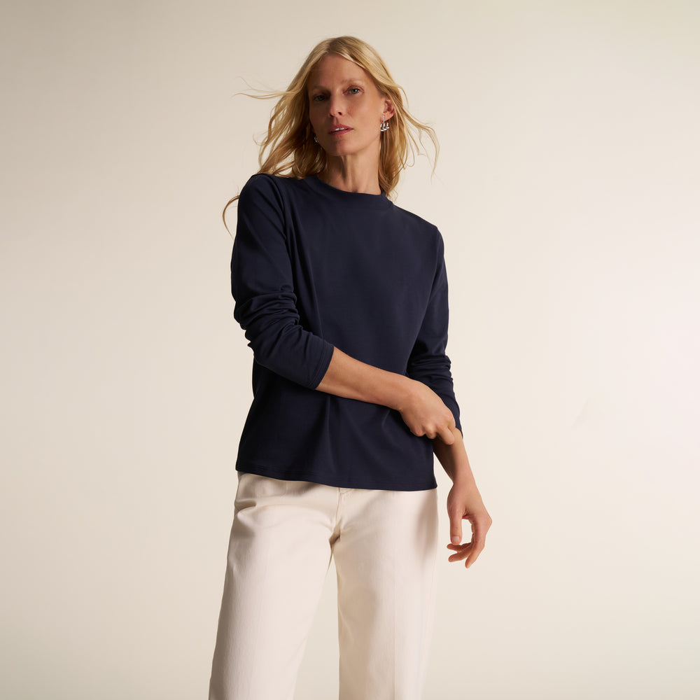 Raquel Long-Sleeve Tee, Dark Navy, image 2 of 7