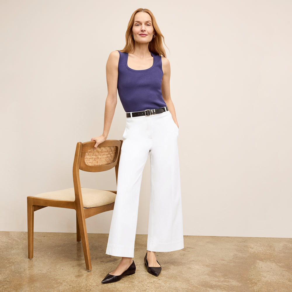 Front image of a woman wearing the Sabine Sculptural Tank - Eco 365Knit :: Deep Iris