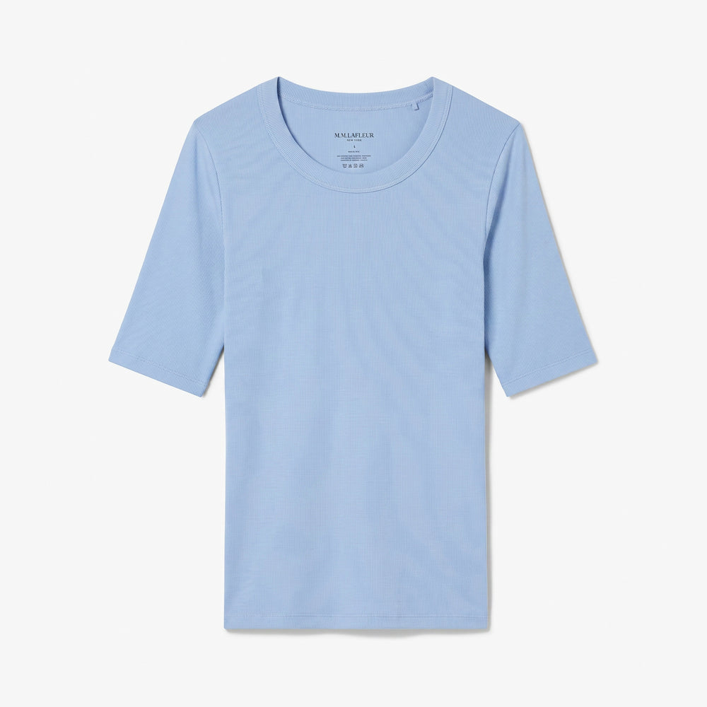 Packshot of a crew neck, short sleeve t-shirt