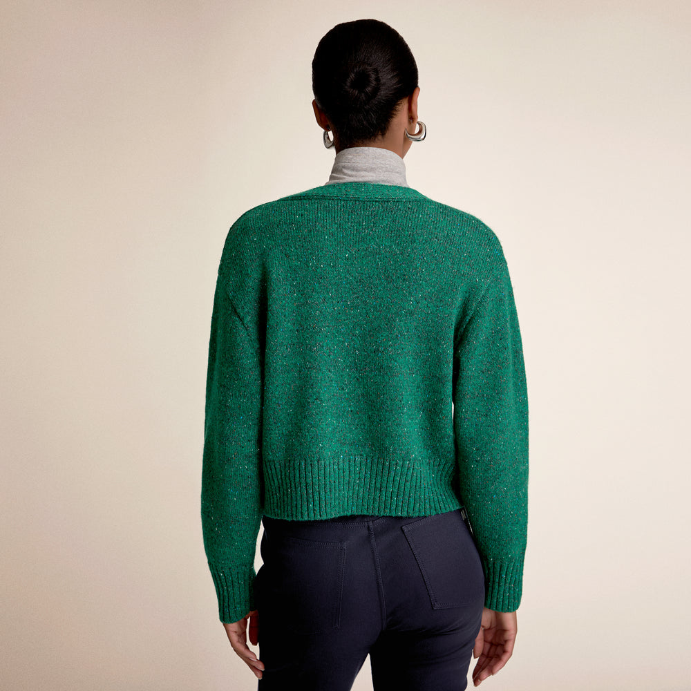 Woman wearing the delina cardigan