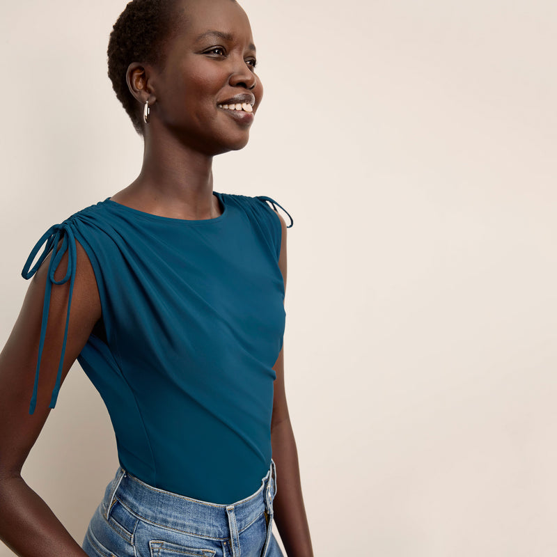 Dotty Cinch-Sleeve Top