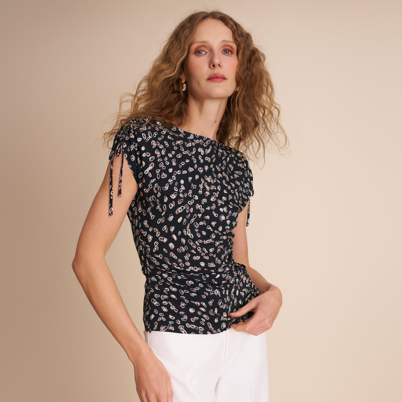 Dotty Cinch-Sleeve Top