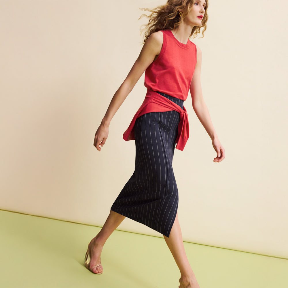 Meghan Midi Skirt, Navy/Ivory, image 4 of 8