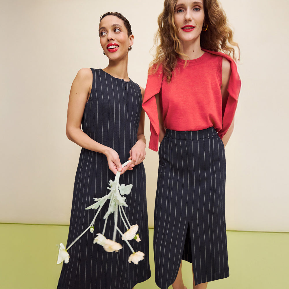 Meghan Midi Skirt, Navy/Ivory, image 6 of 8