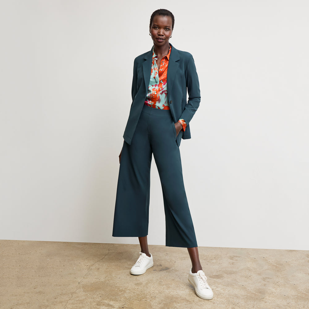 image of a woman wearing the Moreland Blazer in Prussian Blue