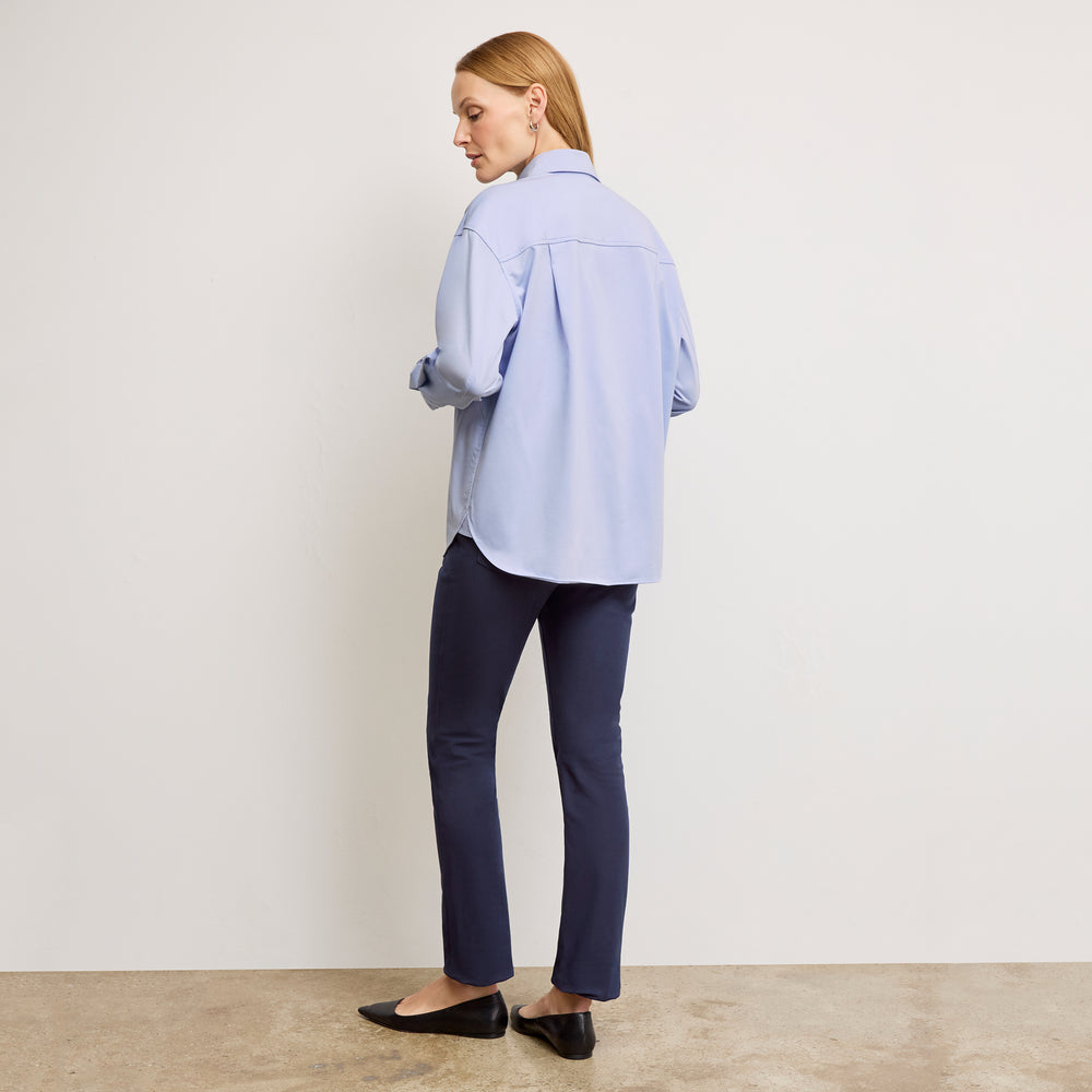 Back image of a woman wearing the Filomina Top in Hydrangea