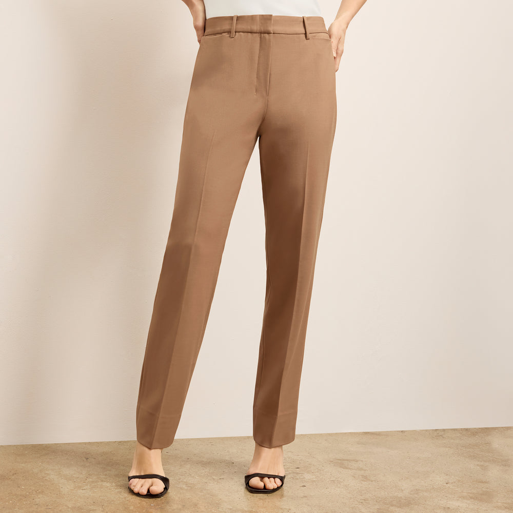 front image of a woman wearing the smith pant in saddle