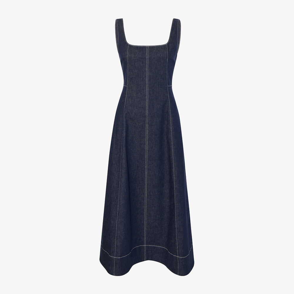 packshot image of the kenna dress in midnight wash
