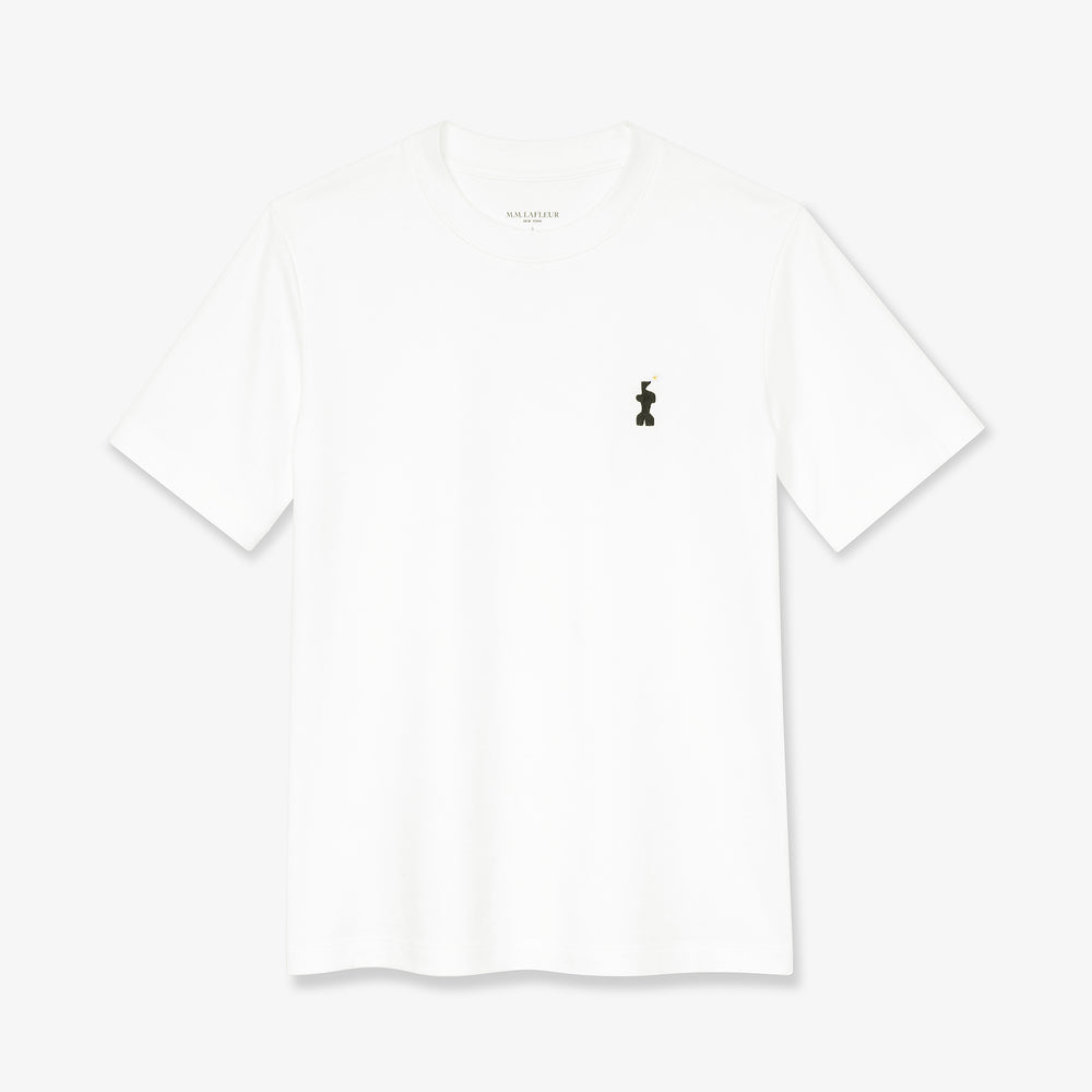 packshot image of the leslie t-shirt embroidered in white