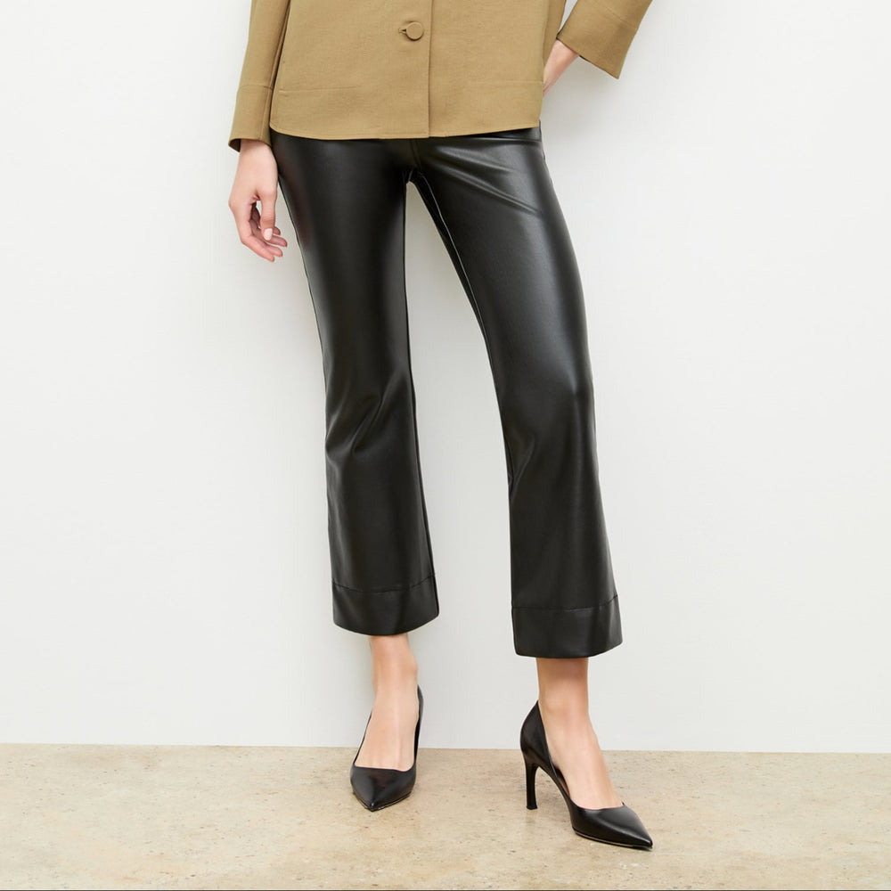 Front image of a woman wearing the archie pant in black