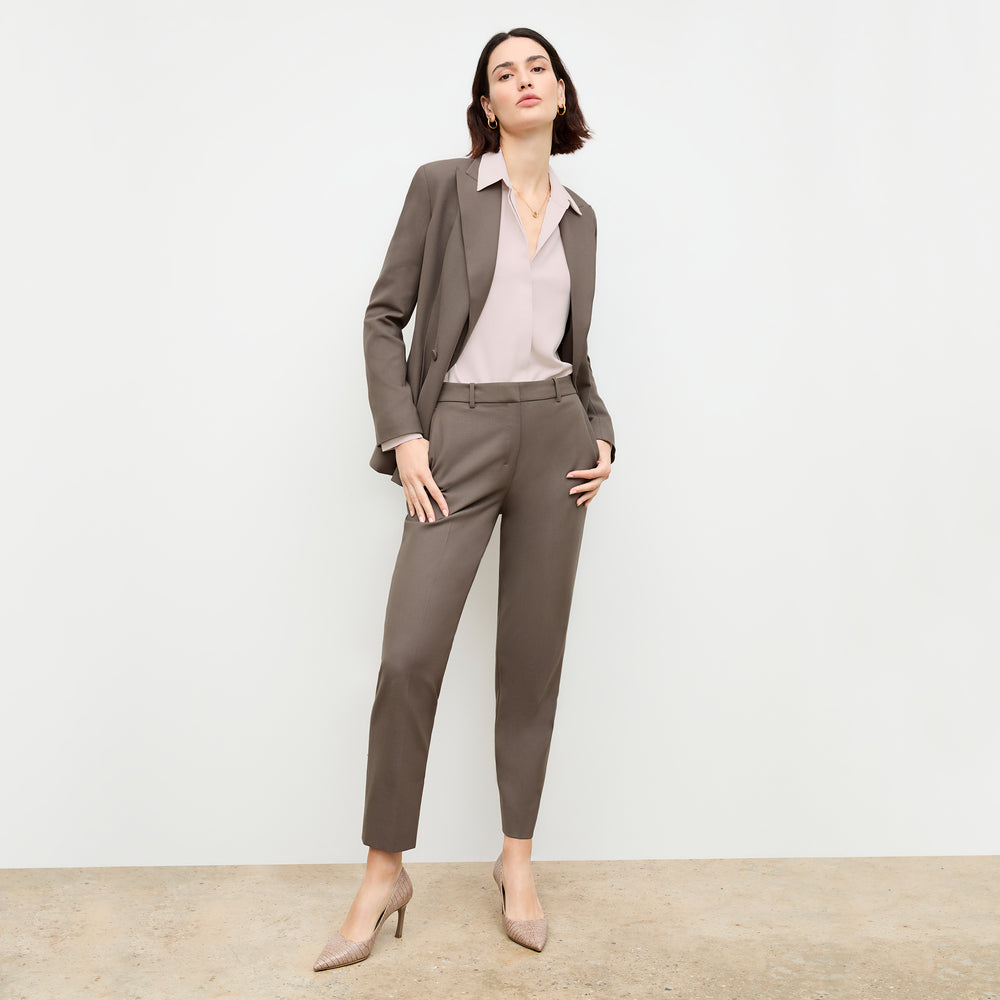 Front image of a woman wearing the Mejia Pant - Sharkskin in Mink