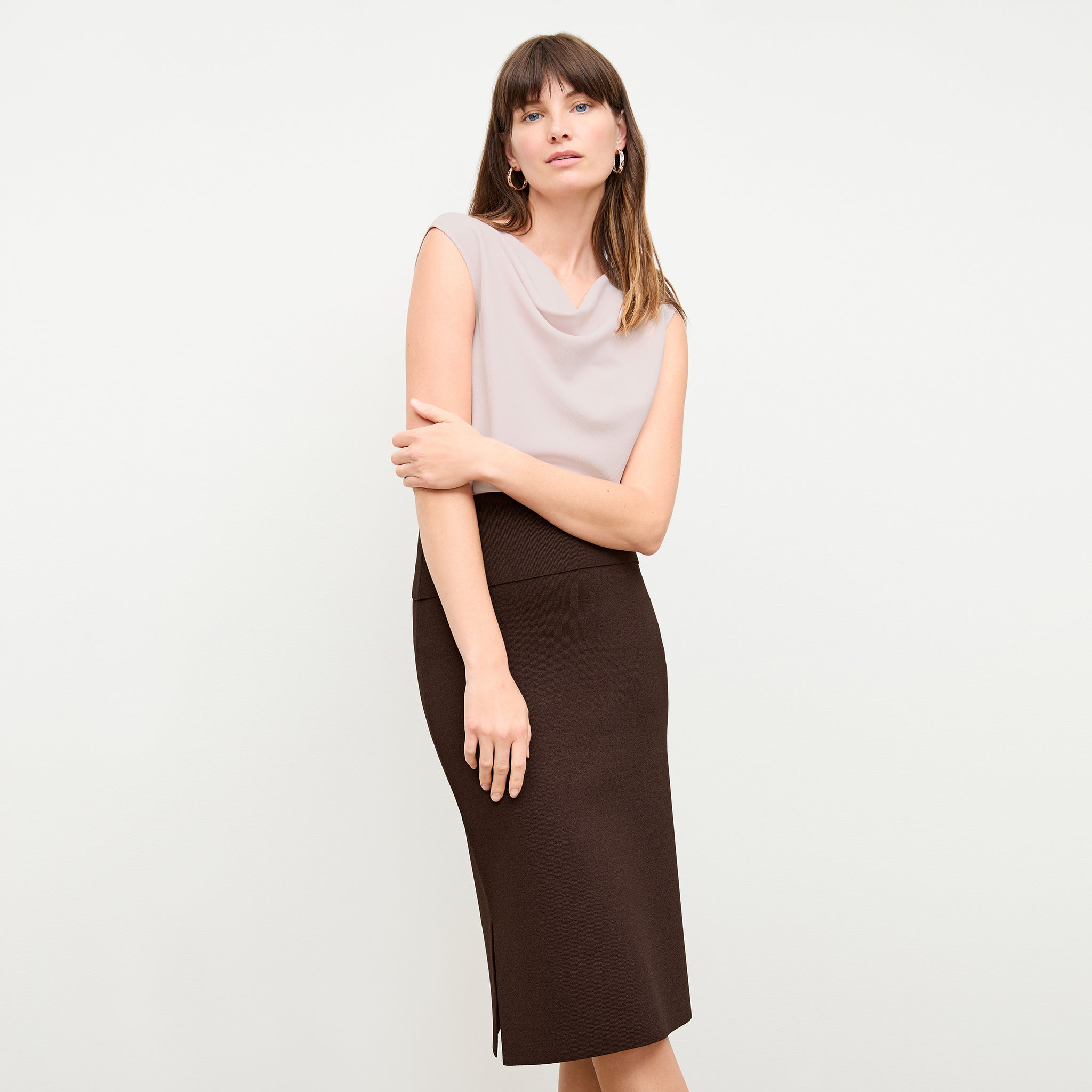 front image of a woman wearing the nora top in blossom 