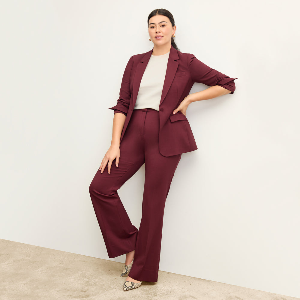 front image of a woman wearing the yiyan blazer in shiraz