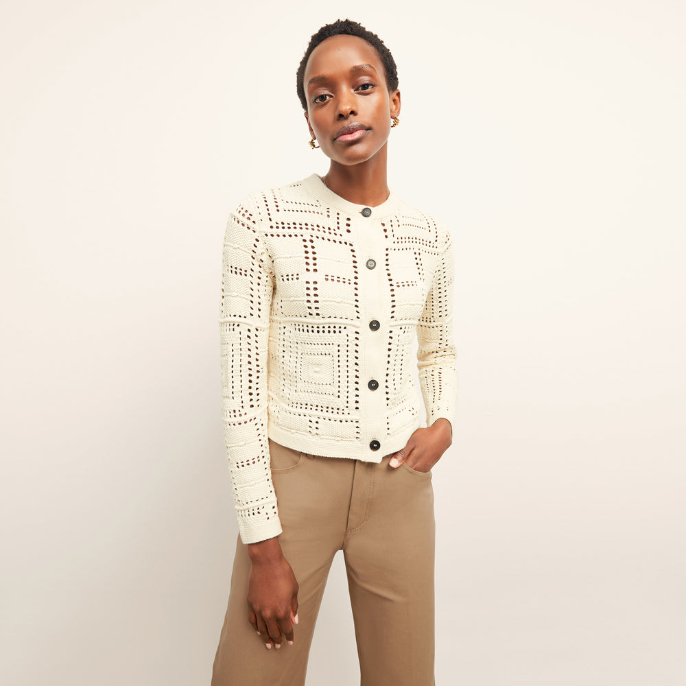 Front image of a woman wearing the Zosia Top in Natural