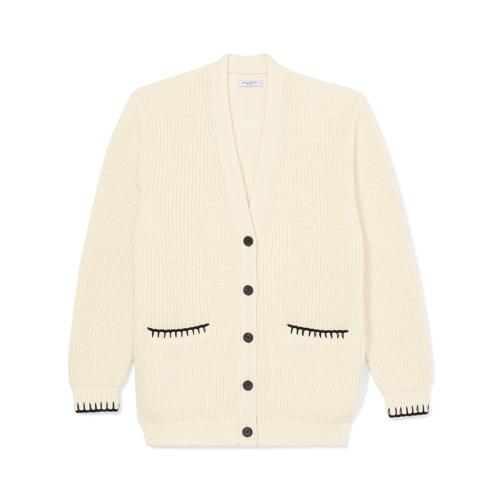 packshot image of the cookie cardigan in contrast knit