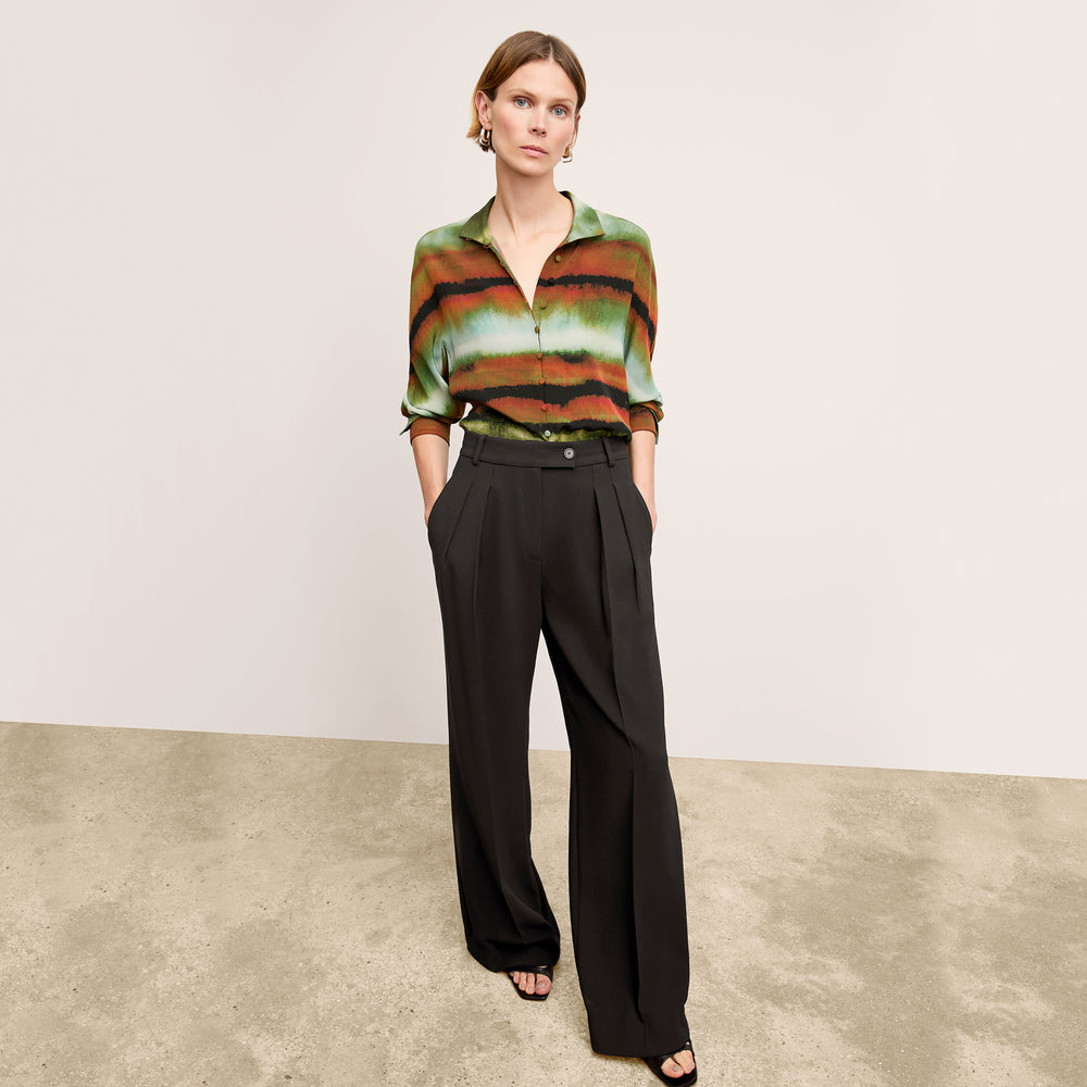 front image of a woman wearing the bia pants in black