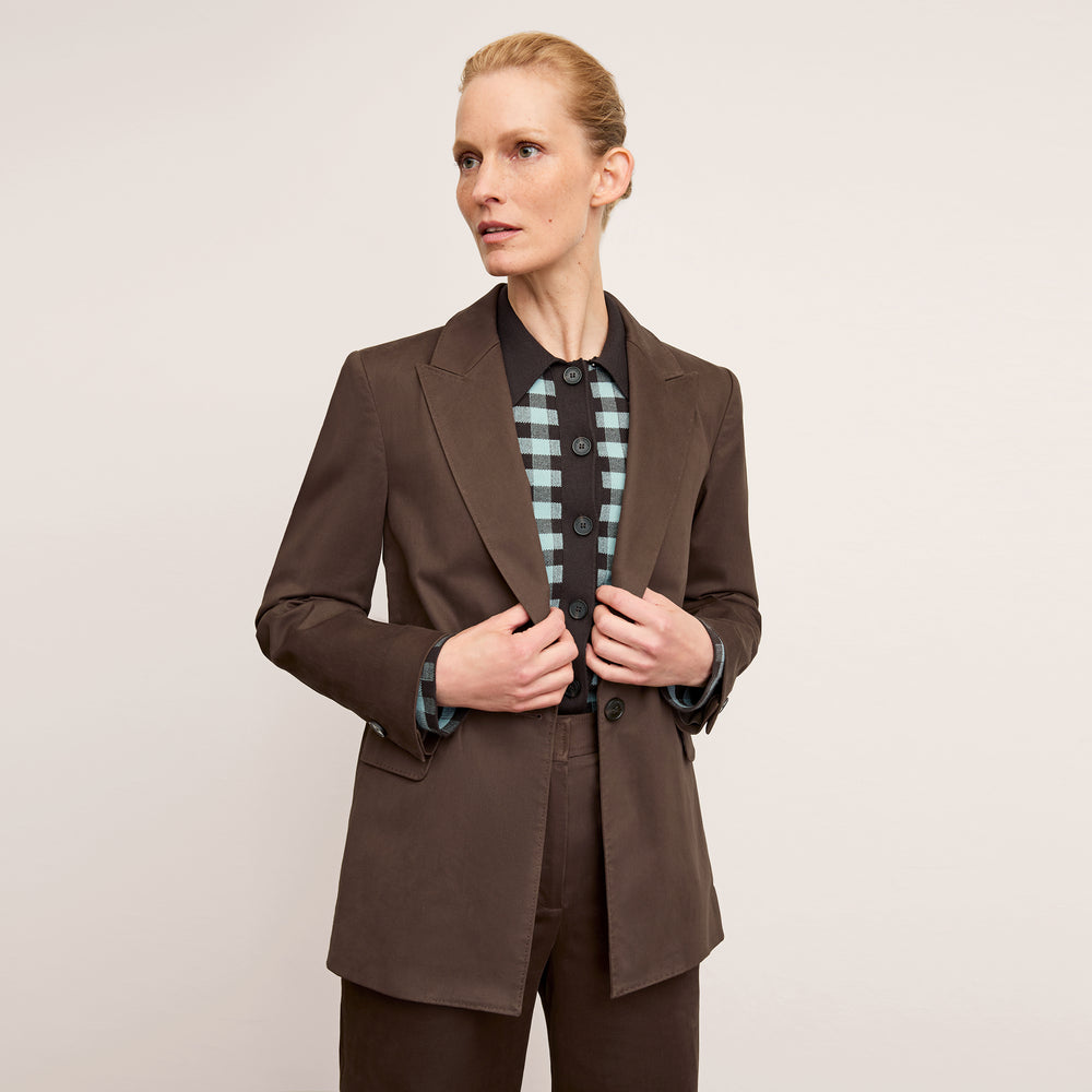 Front image of a woman wearing the Lacie Top in Picnic Check